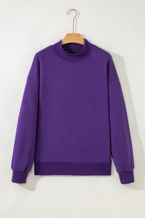 Relaxed Mock Neck Drop Shoulder Long Sleeve Sweatshirt