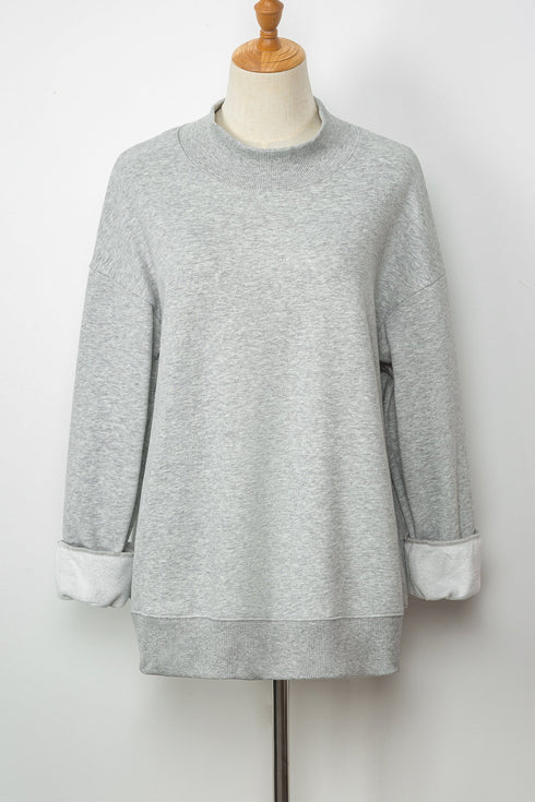 Relaxed Mock Neck Drop Shoulder Long Sleeve Sweatshirt