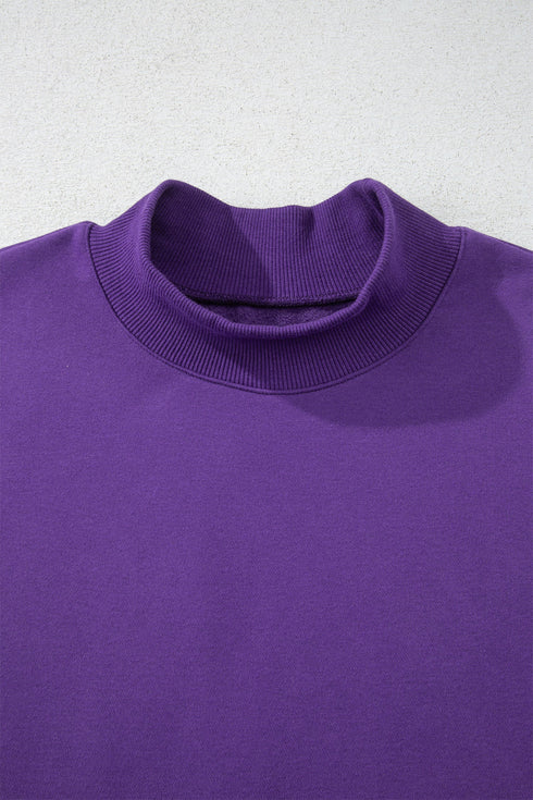 Relaxed Mock Neck Drop Shoulder Long Sleeve Sweatshirt