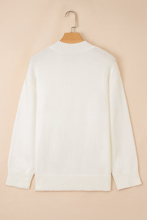 Relaxed Mock Neck Embroidered Floral Graphic Sweater
