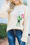 Relaxed Mock Neck Embroidered Floral Graphic Sweater