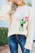 Relaxed Mock Neck Embroidered Floral Graphic Sweater