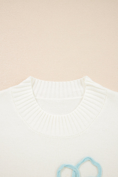 Relaxed Mock Neck Embroidered Floral Graphic Sweater