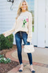 Relaxed Mock Neck Embroidered Floral Graphic Sweater