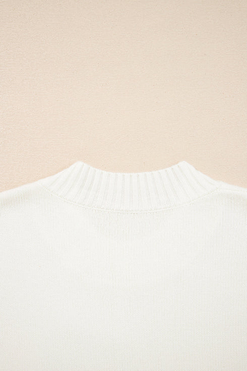 Relaxed Mock Neck Embroidered Floral Graphic Sweater