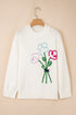 Relaxed Mock Neck Embroidered Floral Graphic Sweater