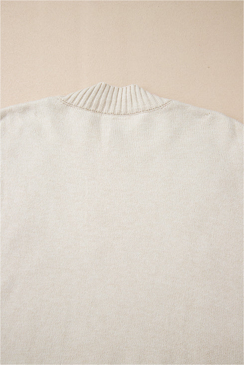 Relaxed Mock Neck Embroidered Floral Knit Sweater