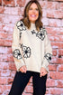 Relaxed Mock Neck Embroidered Floral Knit Sweater