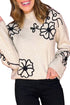 Relaxed Mock Neck Embroidered Floral Knit Sweater