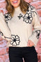 Relaxed Mock Neck Embroidered Floral Knit Sweater