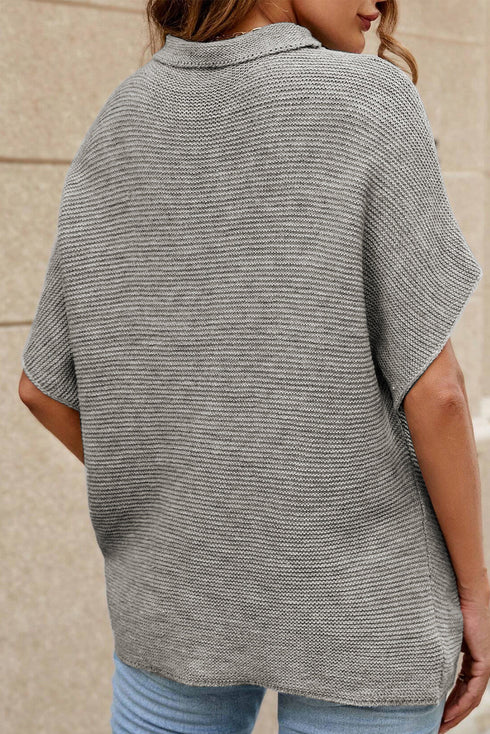 Relaxed Mock Neck Short Sleeve Ribbed Knit Sweater