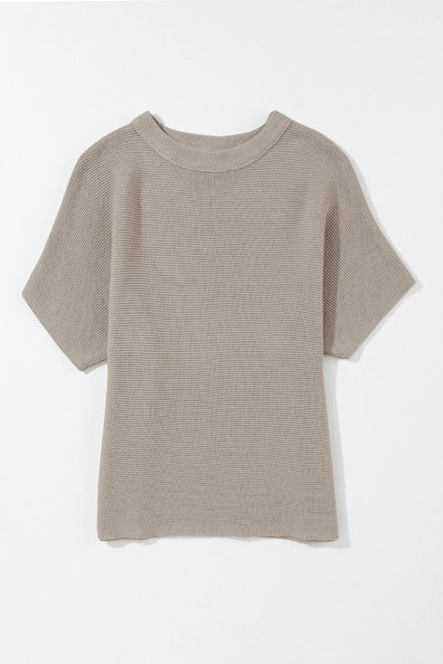 Relaxed Mock Neck Short Sleeve Ribbed Knit Sweater