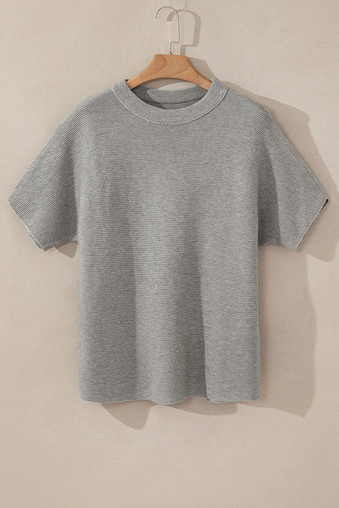 Relaxed Mock Neck Short Sleeve Ribbed Knit Sweater