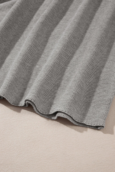 Relaxed Mock Neck Short Sleeve Ribbed Knit Sweater