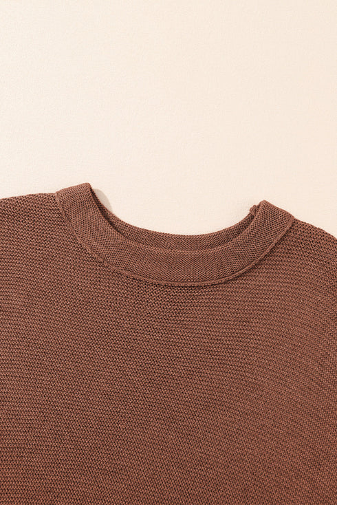 Relaxed Mock Neck Short Sleeve Ribbed Knit Sweater