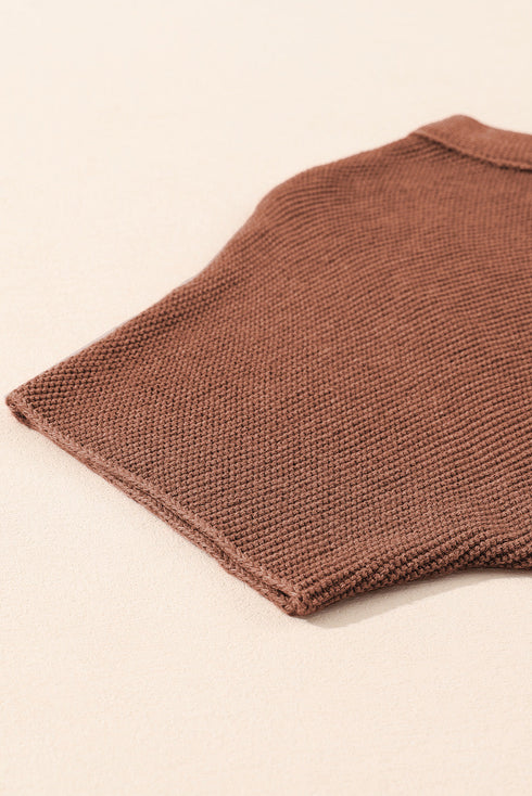 Relaxed Mock Neck Short Sleeve Ribbed Knit Sweater