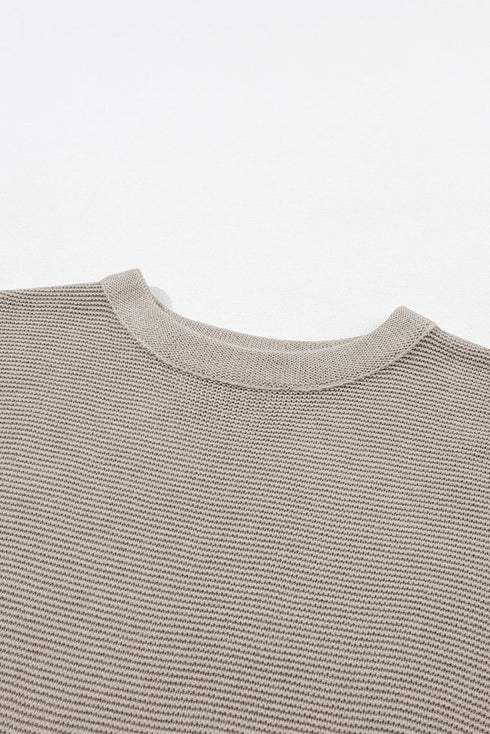 Relaxed Mock Neck Short Sleeve Ribbed Knit Sweater