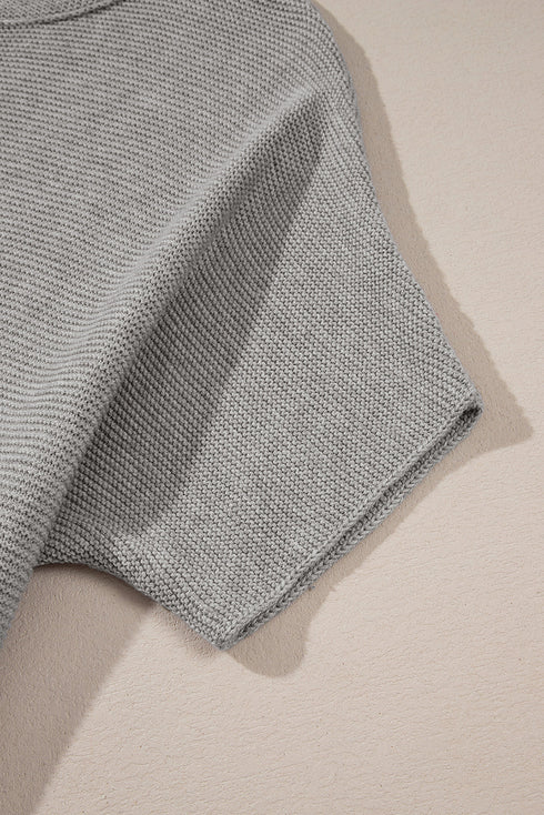 Relaxed Mock Neck Short Sleeve Ribbed Knit Sweater