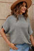 Relaxed Mock Neck Short Sleeve Ribbed Knit Sweater