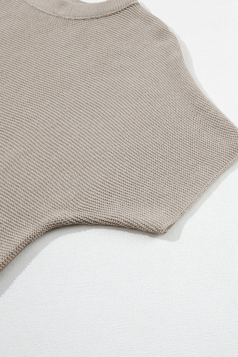 Relaxed Mock Neck Short Sleeve Ribbed Knit Sweater