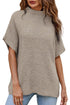 Relaxed Mock Neck Short Sleeve Ribbed Knit Sweater