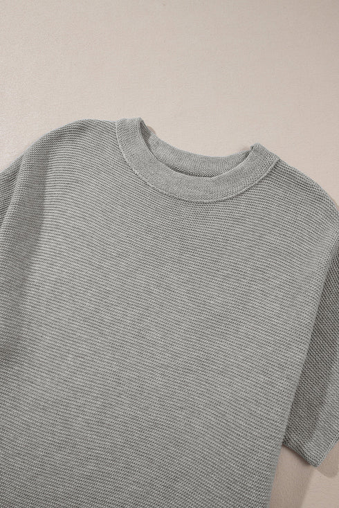Relaxed Mock Neck Short Sleeve Ribbed Knit Sweater