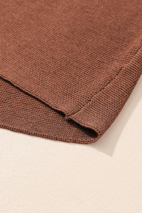 Relaxed Mock Neck Short Sleeve Ribbed Knit Sweater