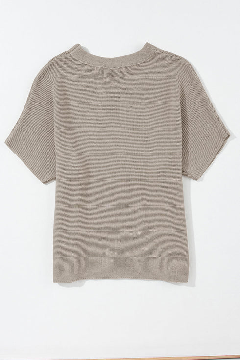 Relaxed Mock Neck Short Sleeve Ribbed Knit Sweater