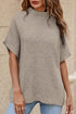 Relaxed Mock Neck Short Sleeve Ribbed Knit Sweater