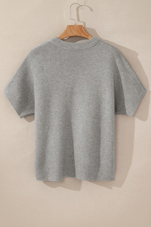 Relaxed Mock Neck Short Sleeve Ribbed Knit Sweater