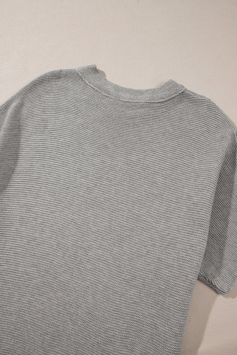 Relaxed Mock Neck Short Sleeve Ribbed Knit Sweater