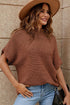 Relaxed Mock Neck Short Sleeve Ribbed Knit Sweater