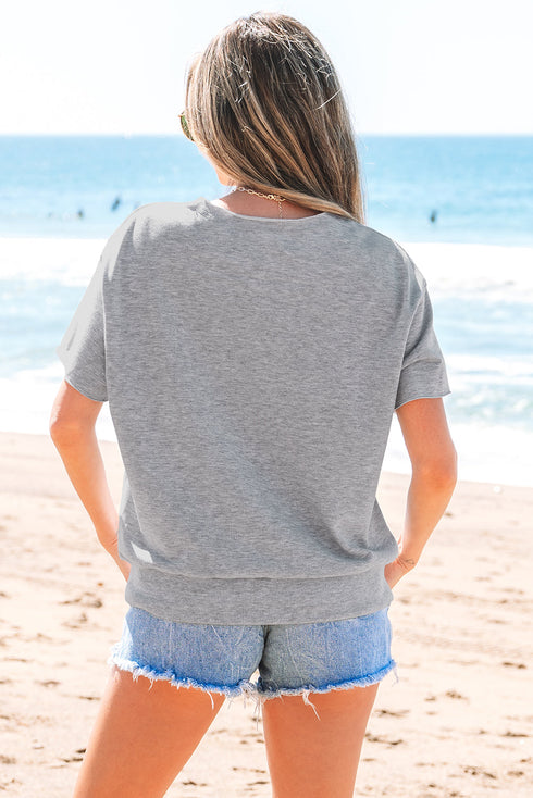 Relaxed Notched Neck Lettering Patch Graphic Short Sleeve Tee