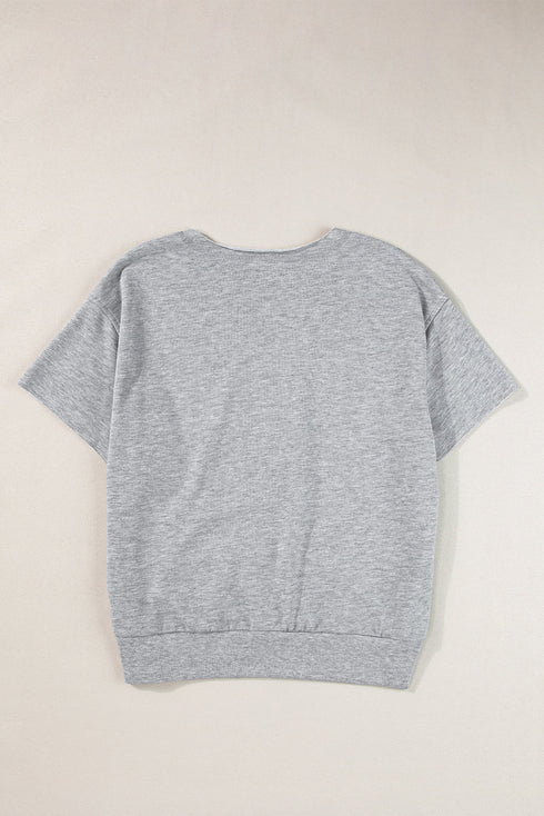 Relaxed Notched Neck Lettering Patch Graphic Short Sleeve Tee