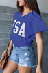 Relaxed Notched Neck Lettering Patch Graphic Short Sleeve Tee