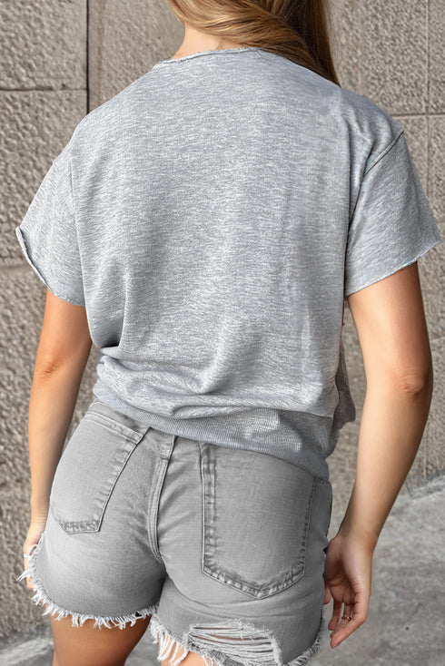 Relaxed Notched Neck Lettering Patch Graphic Short Sleeve Tee