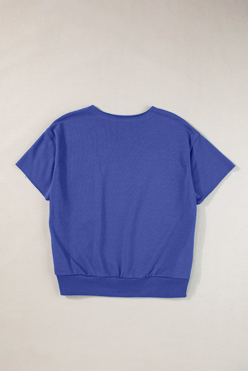 Relaxed Notched Neck Lettering Patch Graphic Short Sleeve Tee