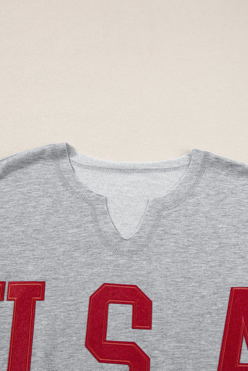 Relaxed Notched Neck Lettering Patch Graphic Short Sleeve Tee