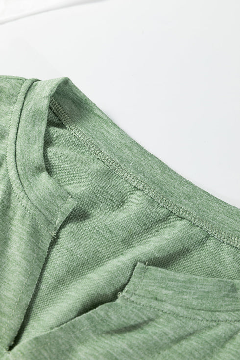Relaxed Notched Neckline Raw Edge Cotton Blend Terry Top