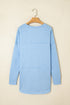 Relaxed Notched Neckline Raw Edge Cotton Blend Terry Top