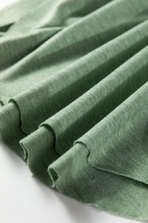 Relaxed Notched Neckline Raw Edge Cotton Blend Terry Top