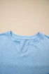 Relaxed Notched Neckline Raw Edge Cotton Blend Terry Top