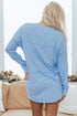 Relaxed Notched Neckline Raw Edge Cotton Blend Terry Top