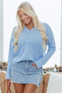 Relaxed Notched Neckline Raw Edge Cotton Blend Terry Top