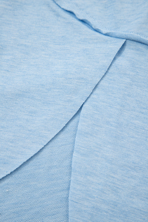 Relaxed Notched Neckline Raw Edge Cotton Blend Terry Top