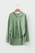 Relaxed Notched Neckline Raw Edge Cotton Blend Terry Top