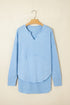 Relaxed Notched Neckline Raw Edge Cotton Blend Terry Top
