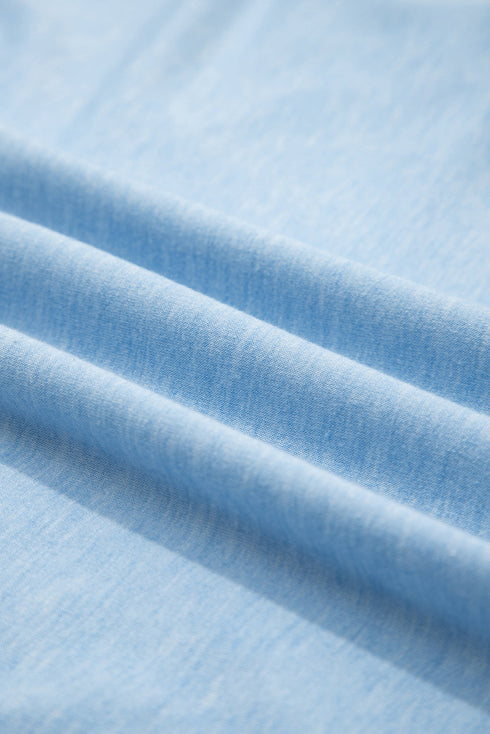 Relaxed Notched Neckline Raw Edge Cotton Blend Terry Top