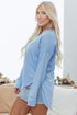 Relaxed Notched Neckline Raw Edge Cotton Blend Terry Top