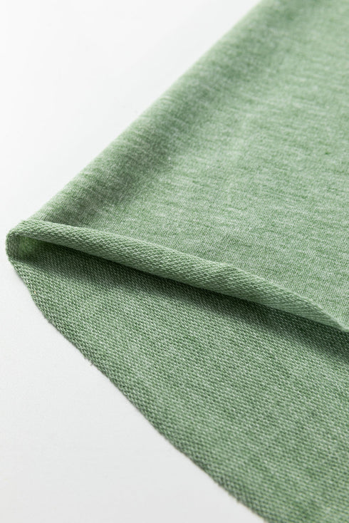 Relaxed Notched Neckline Raw Edge Cotton Blend Terry Top